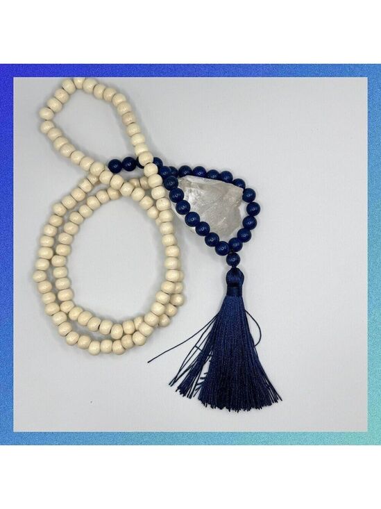 Handmade Jewelry - Handmade Boho Tassel Necklace Wooden & Blue Lapis Stone Beads – 34” Long #1501